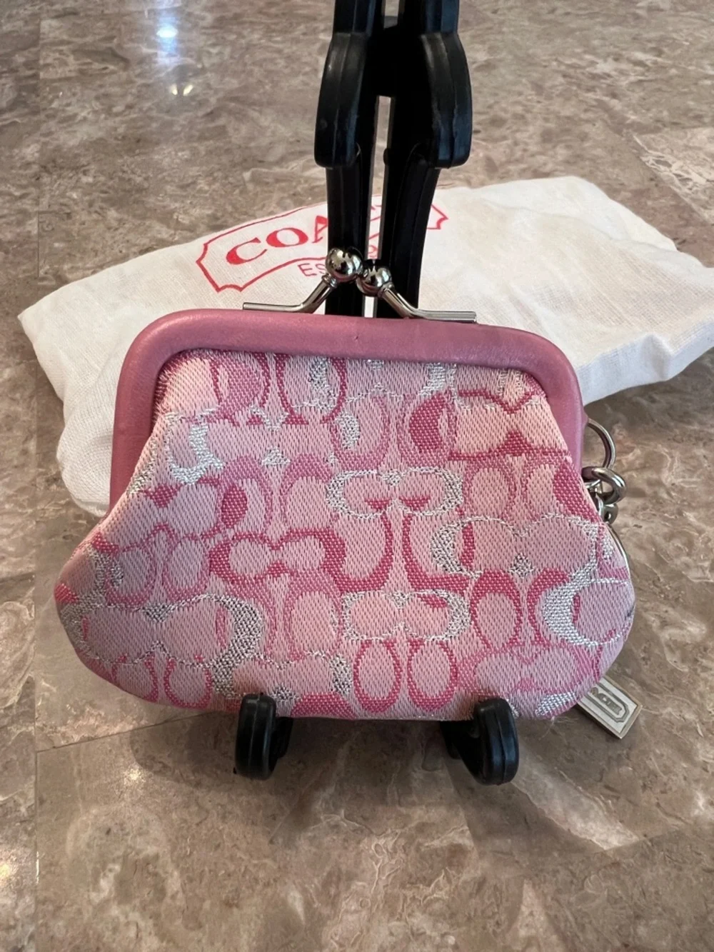 Coach Vintage Ltd. Ed Optic Lurex Mini Pink Signature Kisslock Coin Purse RARE - Picture 10 of 16